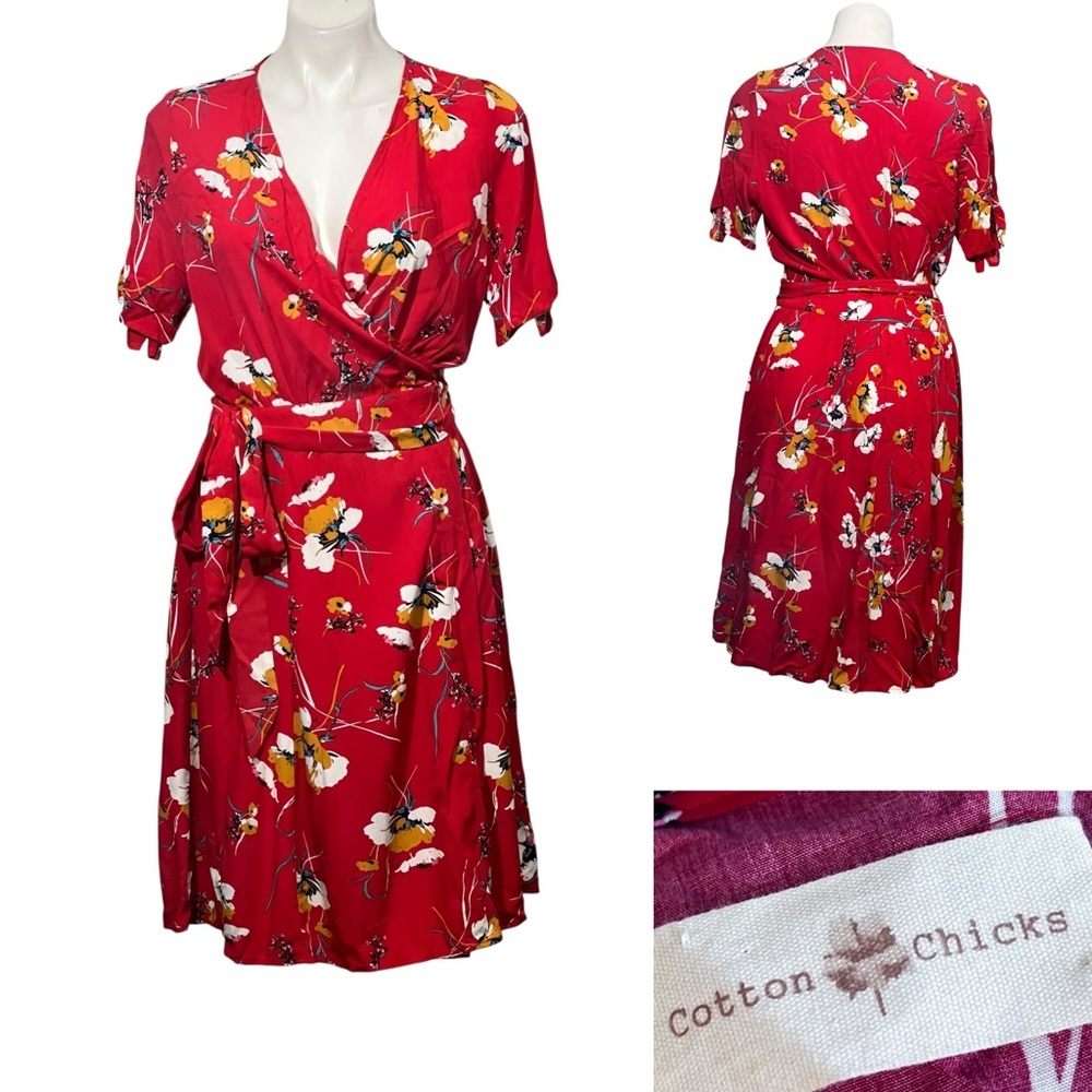 Cotton Chicks wrap dress Red Floral short sleeve
